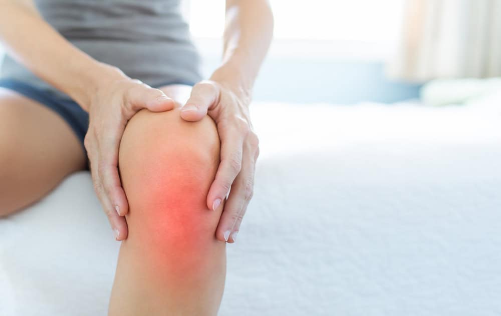 Mature Woman Massaging Painful Knee Joint Inflammation Arthritis Problems. Woman