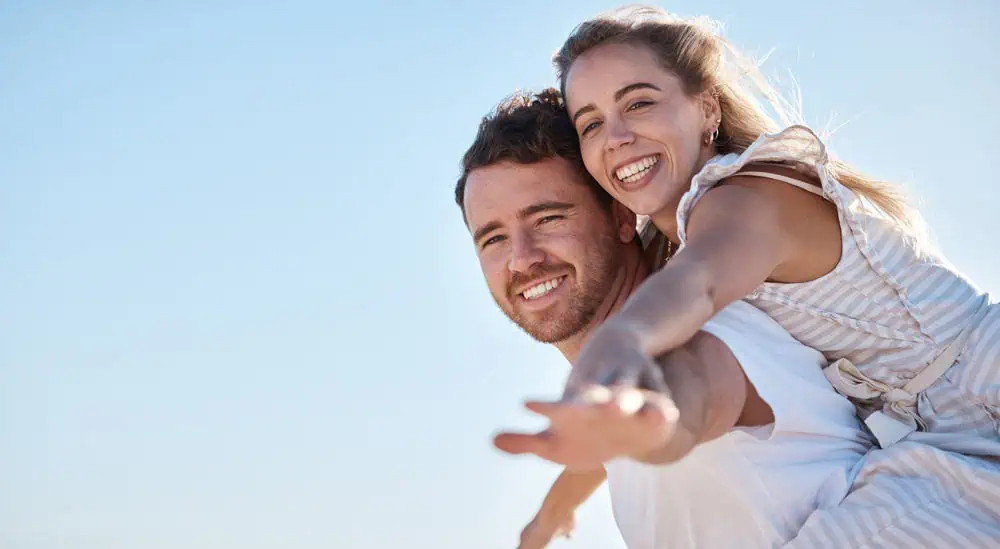 A happy couple; in flying pose